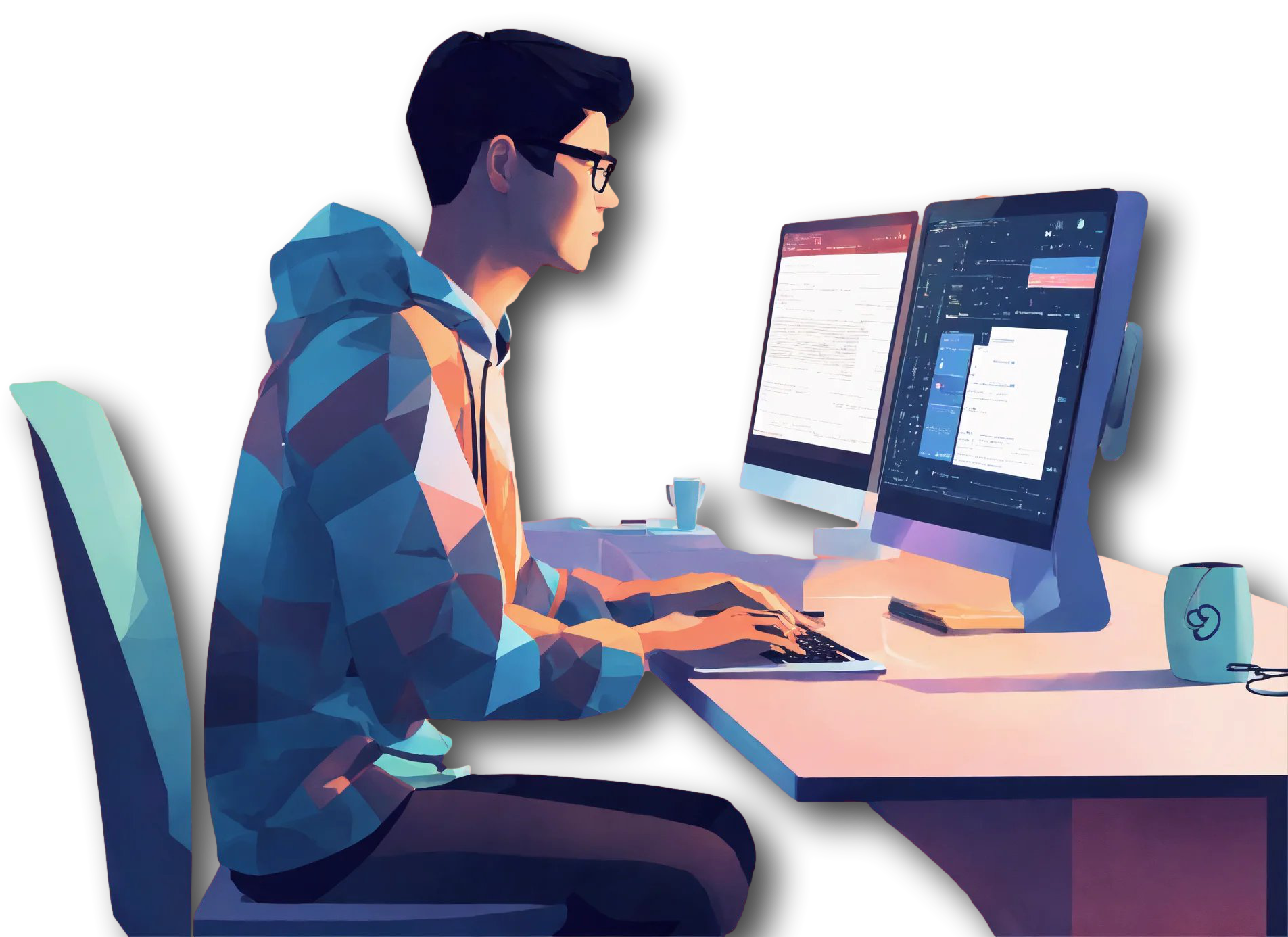 Programmer coding on computer.